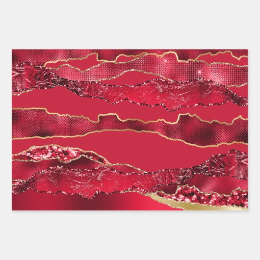 Roter Bordeaux-Pflaumenwein Glitzer metallische Fo Geschenkpapier Set (Vorderseite 2)