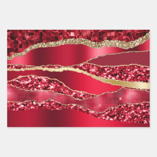 Roter Bordeaux-Pflaumenwein Glitzer metallische Fo Geschenkpapier Set (Vorderseite)