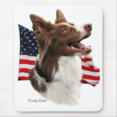 Roter Border-Colliekopf mit Flagge mousepad (Vorne)