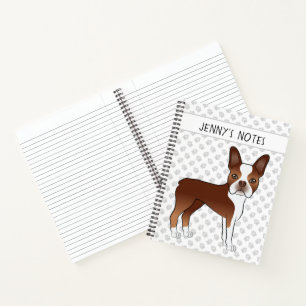 Roter Boston Terrier Cartoon-Hund & Ihr benutzerde Notizblock