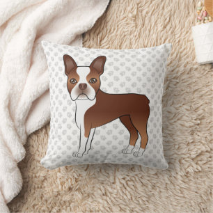 Roter Boston Terrier Süße Cartoon-Hundezeichnung & Kissen