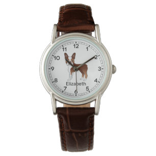 Roter Boston Terrier Süßer Cartoon-Hund & Benutzer Armbanduhr