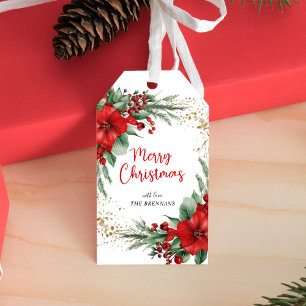 Roter botanischer Weihnachtsfeiertag Geschenkanhänger