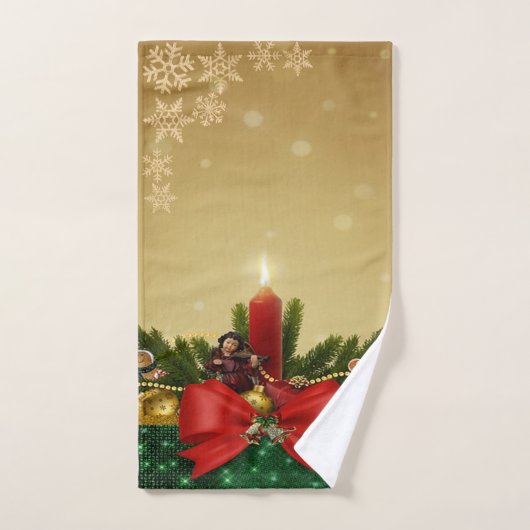 Roter Bow, Kerze, Kiefernbäume, Schneeflocken Badhandtuch Set (Handtuch)