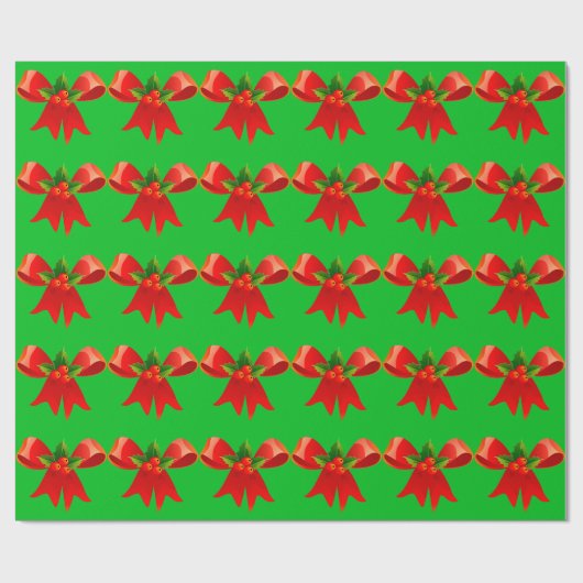 Roter Bow mit Holly Green Wrapping Paper Geschenkpapier (Flach)