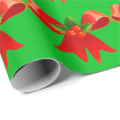 Roter Bow mit Holly Green Wrapping Paper Geschenkpapier (Rolleneckpunkt)