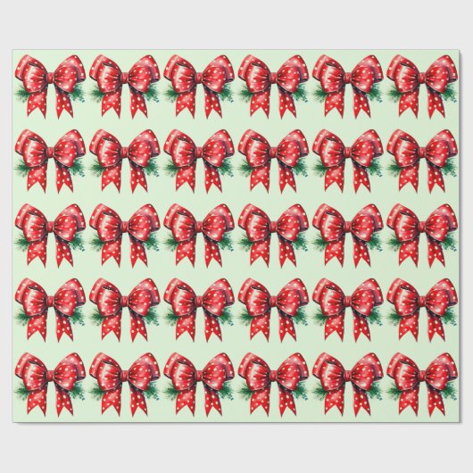 Roter Bow mit Holly Green Wrapping Paper Geschenkpapier (Flach)
