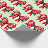 Roter Bow mit Holly Green Wrapping Paper Geschenkpapier (Ecke)