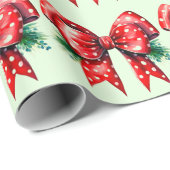Roter Bow mit Holly Green Wrapping Paper Geschenkpapier (Rolleneckpunkt)