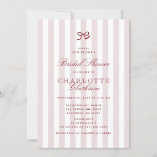 Roter Bow Pink Striped Bridal Dusche Einladung
