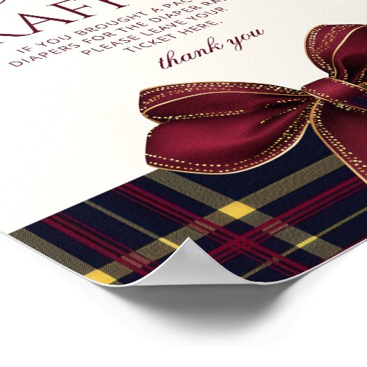 Roter Bow Teddy Bär Karierte Windelraffinerie Poster (Ecke)