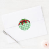 Roter Bow und Holly-Geschenkanhänger Runder Aufkleber (Umschlag)