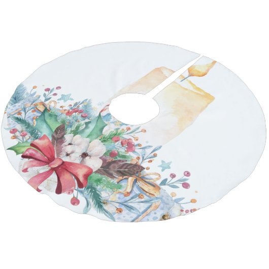 Roter Bow und Kerze Polyester Weihnachtsbaumdecke (Schrägansicht)