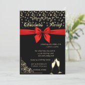 Roter Bow, Weinglas, Weihnachtsgebäck der Black Co Einladung (Stehend Vorderseite)