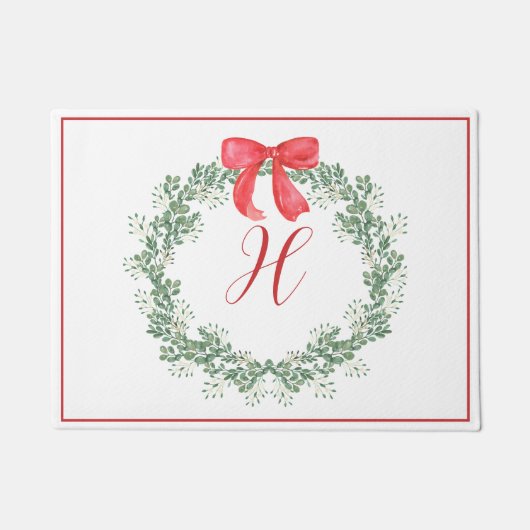 Roter Bow-Wreath-Monogramm Fußmatte (Vorderseite)