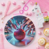 Roter Bowlingball-Strike Pappteller (Party)