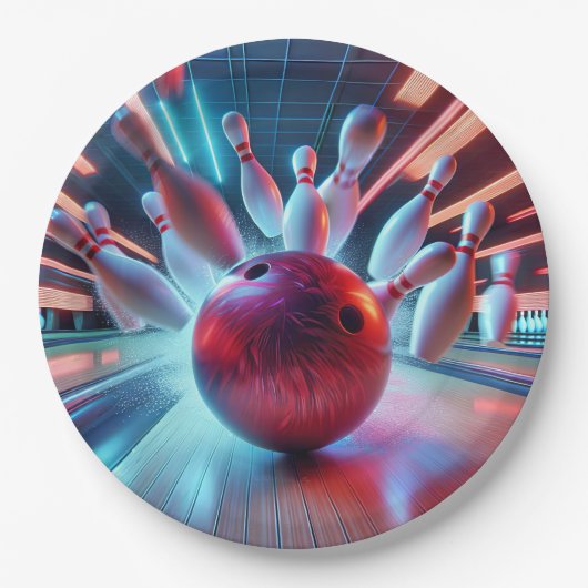 Roter Bowlingball-Strike Pappteller (Vorderseite)