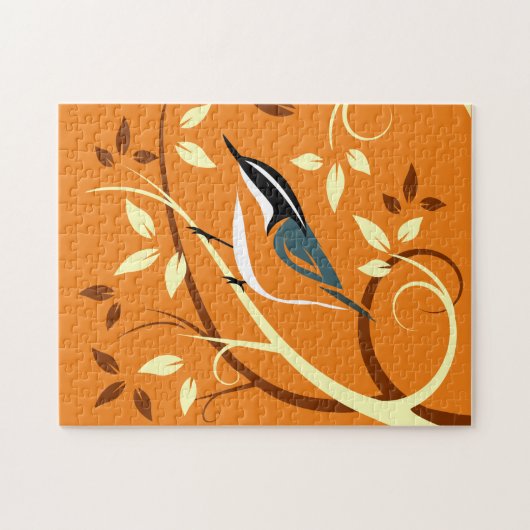 Roter Brustkern auf stilisierten Zweigen Puzzle (Horizontal)