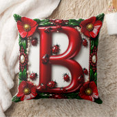 🐞 Roter Buchstabe B Marienkäfer Mohn Perlen Kissen (Decke)