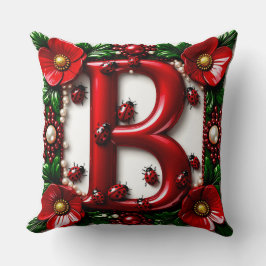 🐞 Roter Buchstabe B Marienkäfer Mohn Perlen Kissen