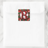🐞 Roter Buchstabe B Marienkäfer Mohn Perlen  Quadratischer Aufkleber (Tasche)