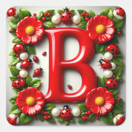 🐞 Roter Buchstaben Namensschild Marienkäfer Mohnb Quadratischer Aufkleber