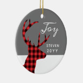 Roter Buffalo Karo Hirsche Personalisiertes Jahr M Keramik Ornament (Rechts)