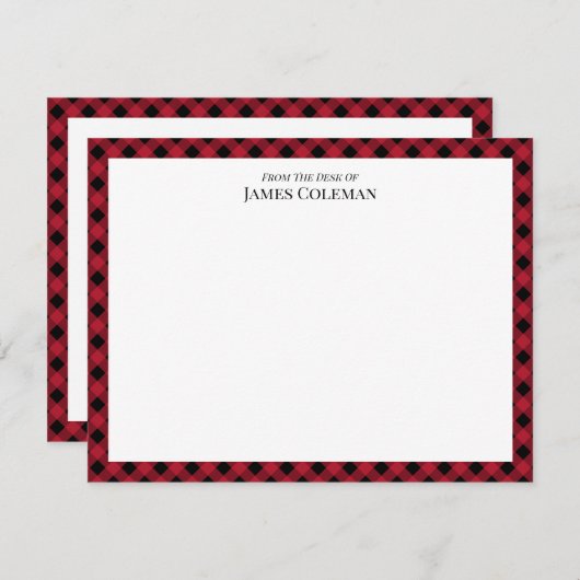 Roter Buffalo-Karo vom Schreibtisch mit elegantem Mitteilungskarte (Vorne/Hinten)