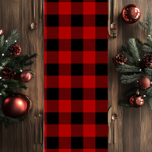 Roter Büffel-Kariert & Frohe Weihnachten Mittelgroßer Tischläufer