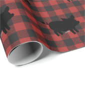 Roter Büffel kariert mit Schweinen Geschenkpapier (Rolleneckpunkt)
