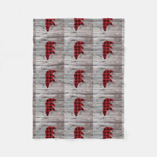 Roter Büffel karierter Bär aus rustikalem Wald Fleecedecke (Vorderseite)