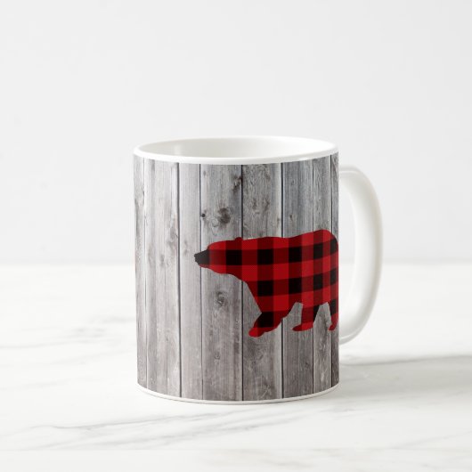 Roter Büffel karierter Bär aus rustikalem Wald Kaffeetasse (VorderseiteRechts)