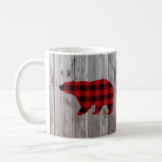 Roter Büffel karierter Bär aus rustikalem Wald Kaffeetasse (Links)