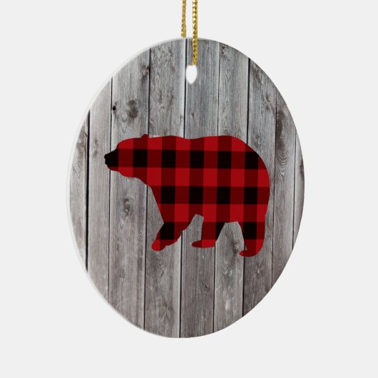 Roter Büffel karierter Bär aus rustikalem Wald Keramik Ornament (Rechts)