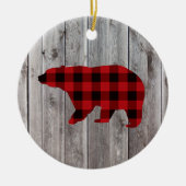 Roter Büffel karierter Bär aus rustikalem Wald Keramik Ornament (Vorne)