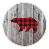 Roter Büffel karierter Bär aus rustikalem Wald Keramikknauf (Vorderseite)