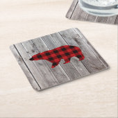 Roter Büffel karierter Bär aus rustikalem Wald Rechteckiger Pappuntersetzer (angewinkelt)