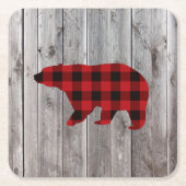 Roter Büffel karierter Bär aus rustikalem Wald Rechteckiger Pappuntersetzer (Vorderseite)