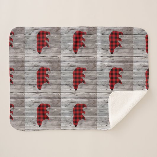 Roter Büffel karierter Bär aus rustikalem Wald Sherpadecke (Vorderseite (Horizontal))