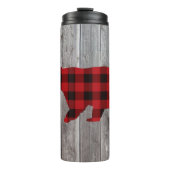 Roter Büffel karierter Bär aus rustikalem Wald Thermosbecher (Vorderseite)