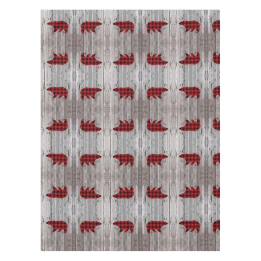 Roter Büffel karierter Bär aus rustikalem Wald Tischdecke (Vorderseite)