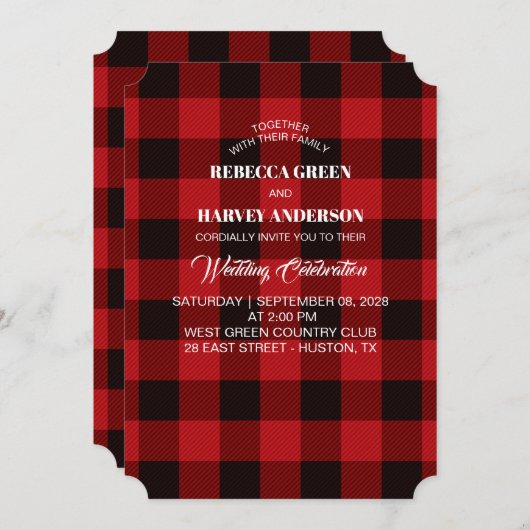 Roter Büffel karierter Lumberjack rustikale Winter Einladung (Vorne/Hinten)