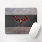 Roter Büffel-karierter Monogramm-Elch-Kopf Mousepad (Mit Mouse)