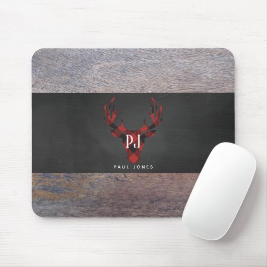 Roter Büffel-karierter Monogramm-Rotwild-Kopf Mousepad (Mit Mouse)