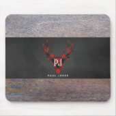 Roter Büffel-karierter Monogramm-Rotwild-Kopf Mousepad (Vorne)