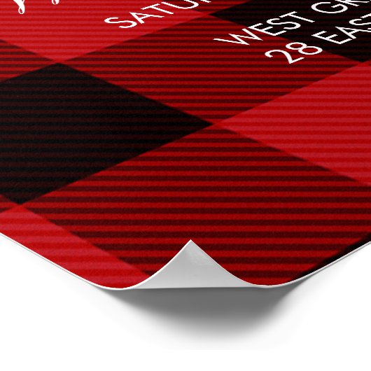 Roter Büffel karierter rustikaler Winterhochzeitse Poster (Ecke)