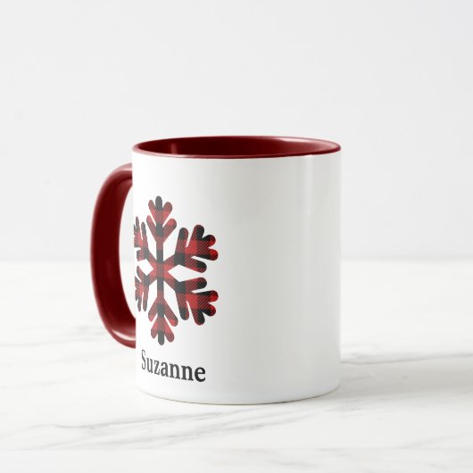 Roter Büffel Karierter Schneeflocken Monogramm-Kaf Tasse (Vorderseite Links)