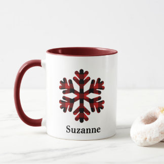 Roter Büffel Karierter Schneeflocken Monogramm-Kaf Tasse