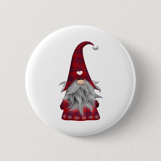 Roter Büffel-karierter WeihnachtsbauernhausGnome Button (Vorderseite)