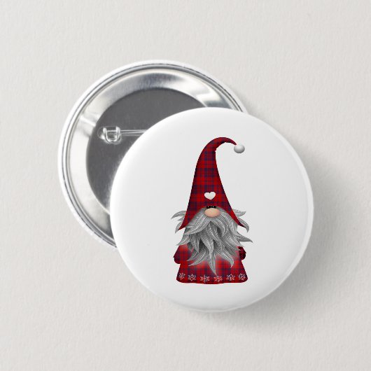 Roter Büffel-karierter WeihnachtsbauernhausGnome Button (Vorne & Hinten)